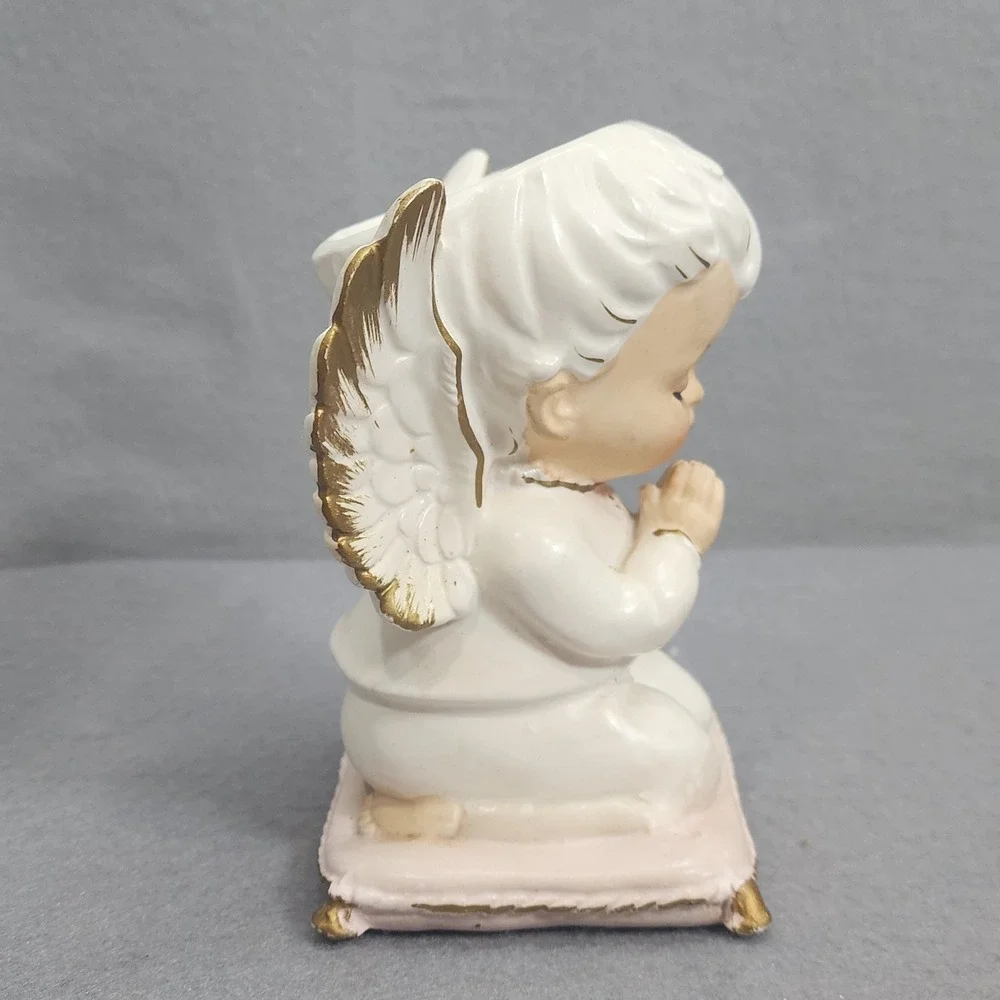 Vintage Lefton Praying Angel Planter White Gold Trim Japan Cherub‎ 5.5in